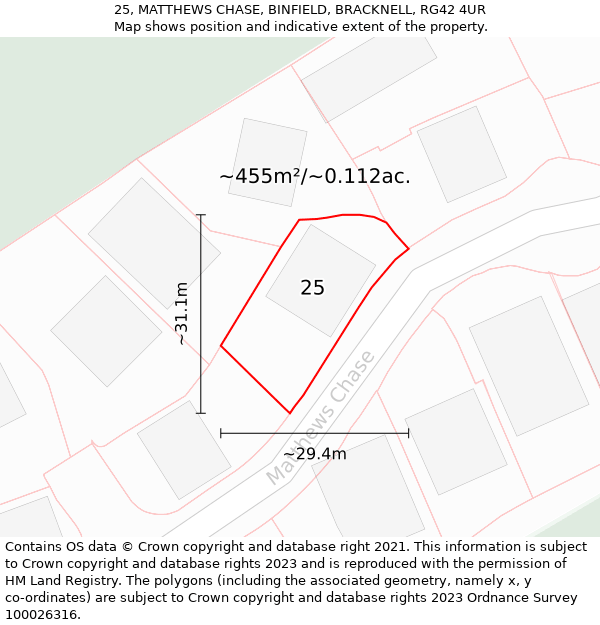 25, MATTHEWS CHASE, BINFIELD, BRACKNELL, RG42 4UR: Plot and title map