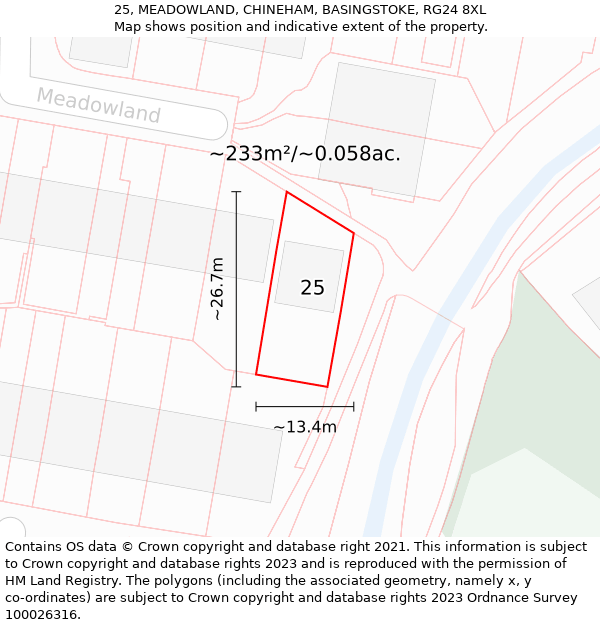 25, MEADOWLAND, CHINEHAM, BASINGSTOKE, RG24 8XL: Plot and title map