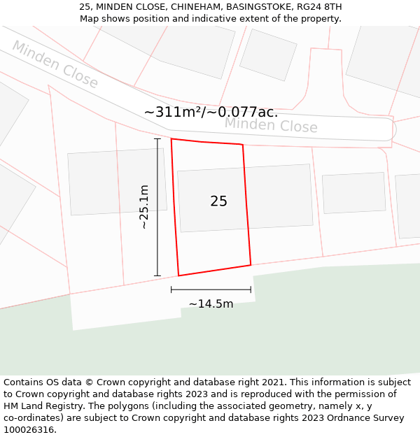 25, MINDEN CLOSE, CHINEHAM, BASINGSTOKE, RG24 8TH: Plot and title map