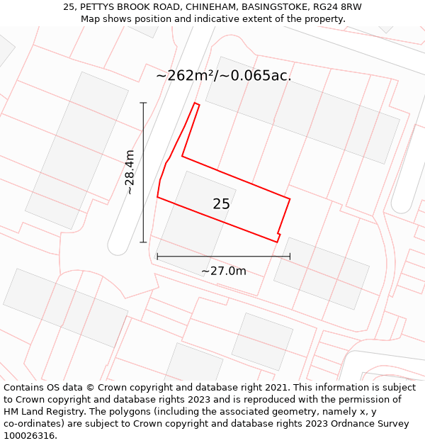 25, PETTYS BROOK ROAD, CHINEHAM, BASINGSTOKE, RG24 8RW: Plot and title map