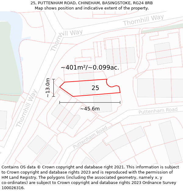 25, PUTTENHAM ROAD, CHINEHAM, BASINGSTOKE, RG24 8RB: Plot and title map