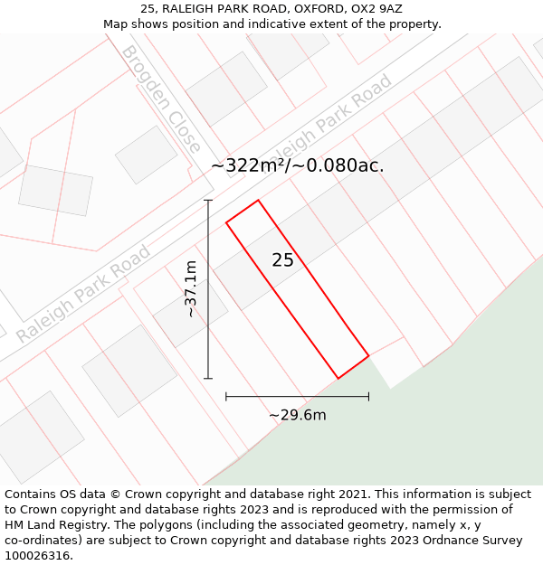 25, RALEIGH PARK ROAD, OXFORD, OX2 9AZ: Plot and title map