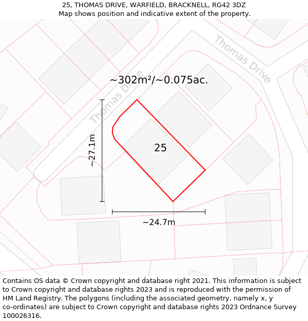 25, THOMAS DRIVE, WARFIELD, BRACKNELL, RG42 3DZ: Plot and title map