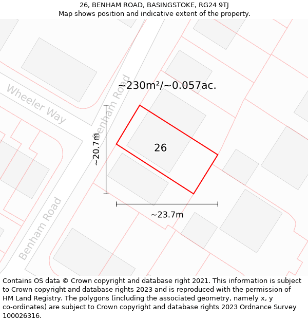 26, BENHAM ROAD, BASINGSTOKE, RG24 9TJ: Plot and title map