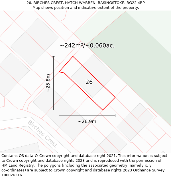 26, BIRCHES CREST, HATCH WARREN, BASINGSTOKE, RG22 4RP: Plot and title map