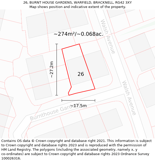 26, BURNT HOUSE GARDENS, WARFIELD, BRACKNELL, RG42 3XY: Plot and title map