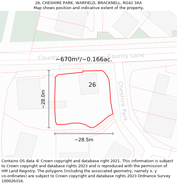 26, CHESHIRE PARK, WARFIELD, BRACKNELL, RG42 3XA: Plot and title map