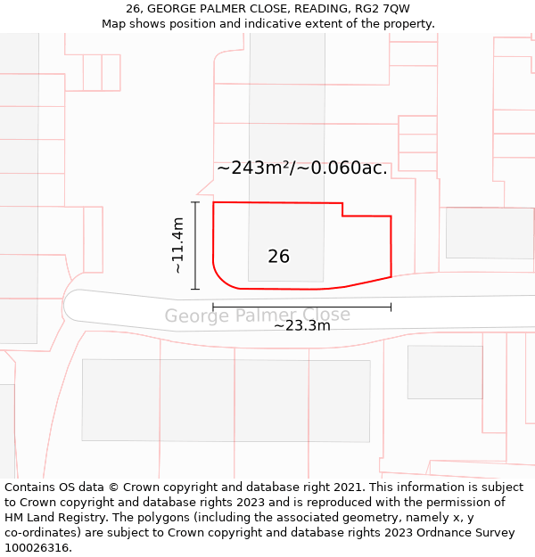 26, GEORGE PALMER CLOSE, READING, RG2 7QW: Plot and title map