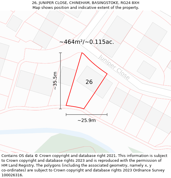 26, JUNIPER CLOSE, CHINEHAM, BASINGSTOKE, RG24 8XH: Plot and title map