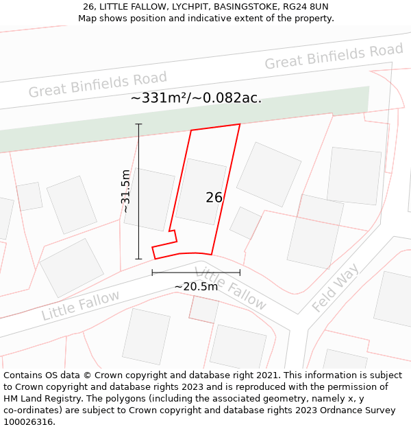 26, LITTLE FALLOW, LYCHPIT, BASINGSTOKE, RG24 8UN: Plot and title map