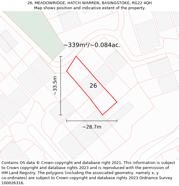 26, MEADOWRIDGE, HATCH WARREN, BASINGSTOKE, RG22 4QH: Plot and title map