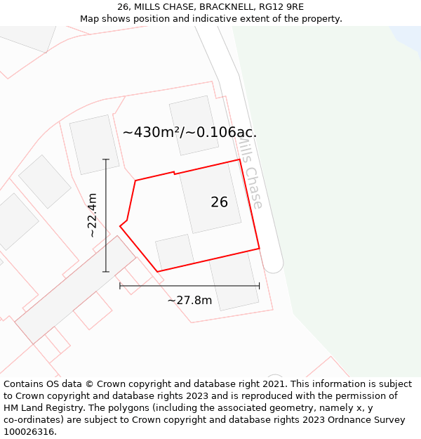 26, MILLS CHASE, BRACKNELL, RG12 9RE: Plot and title map