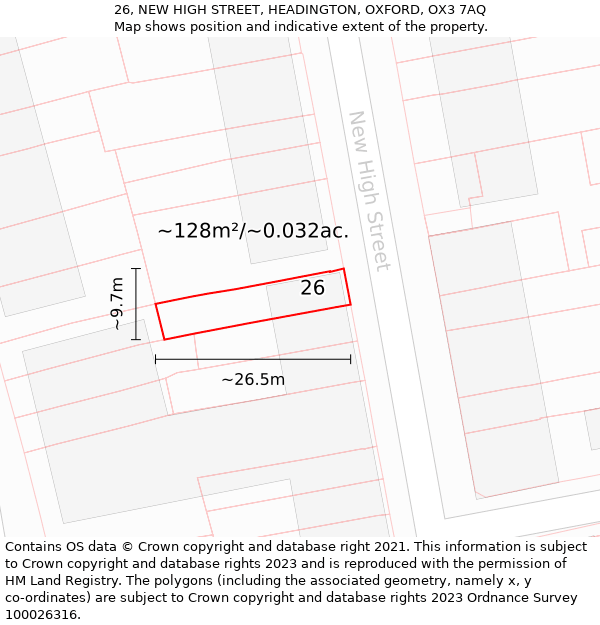 26, NEW HIGH STREET, HEADINGTON, OXFORD, OX3 7AQ: Plot and title map