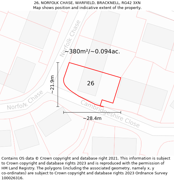 26, NORFOLK CHASE, WARFIELD, BRACKNELL, RG42 3XN: Plot and title map