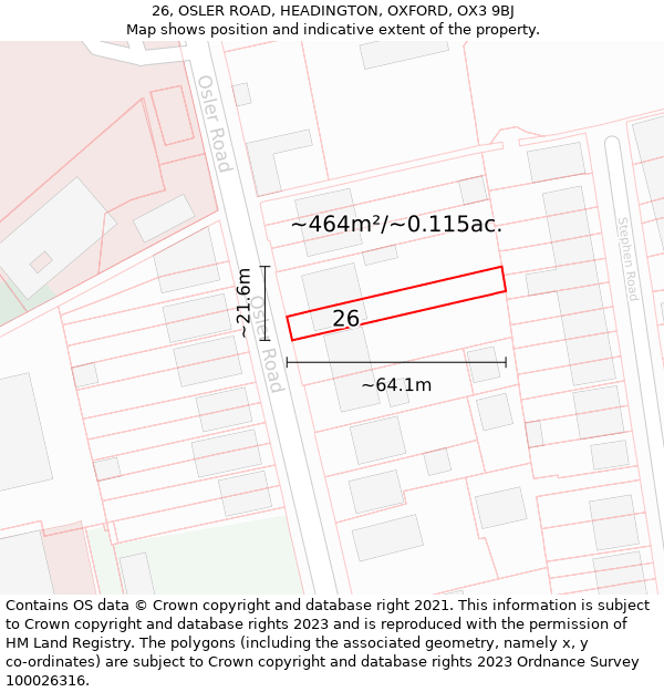 26, OSLER ROAD, HEADINGTON, OXFORD, OX3 9BJ: Plot and title map