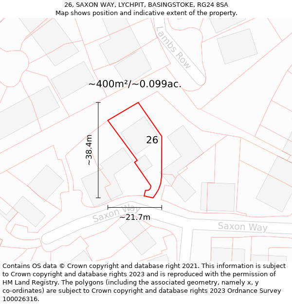 26, SAXON WAY, LYCHPIT, BASINGSTOKE, RG24 8SA: Plot and title map