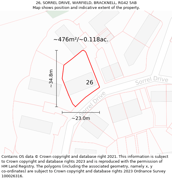 26, SORREL DRIVE, WARFIELD, BRACKNELL, RG42 5AB: Plot and title map