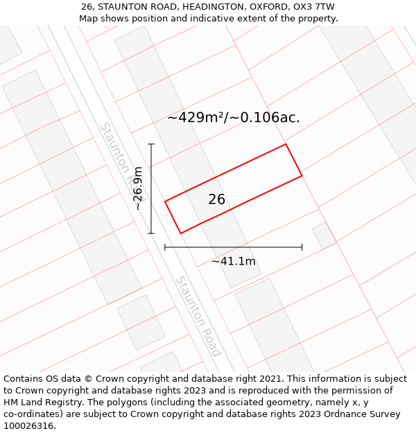 26, STAUNTON ROAD, HEADINGTON, OXFORD, OX3 7TW: Plot and title map