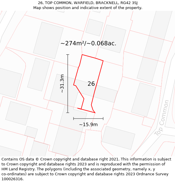 26, TOP COMMON, WARFIELD, BRACKNELL, RG42 3SJ: Plot and title map