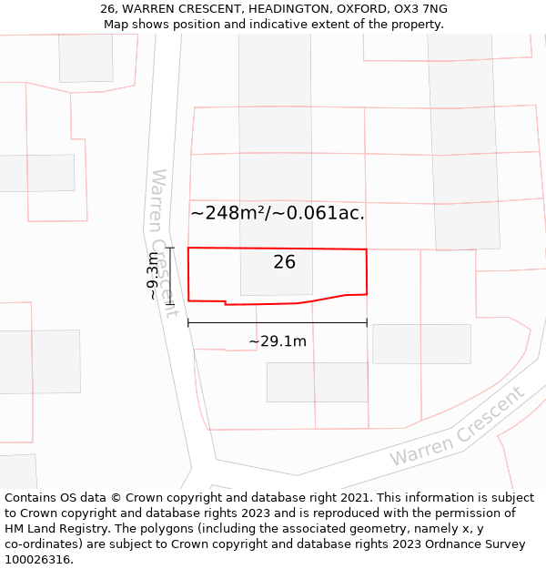 26, WARREN CRESCENT, HEADINGTON, OXFORD, OX3 7NG: Plot and title map