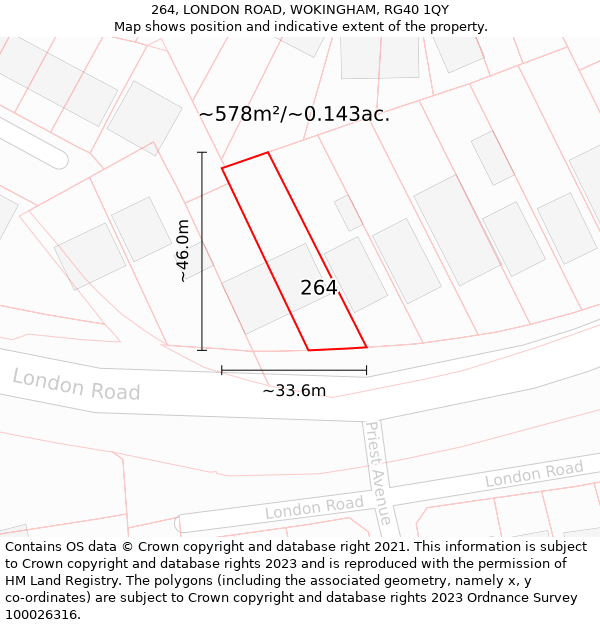 264, LONDON ROAD, WOKINGHAM, RG40 1QY: Plot and title map