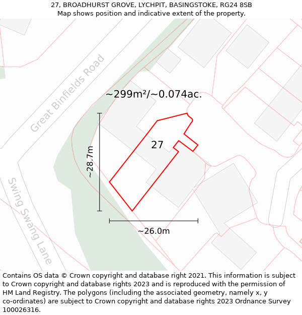 27, BROADHURST GROVE, LYCHPIT, BASINGSTOKE, RG24 8SB: Plot and title map