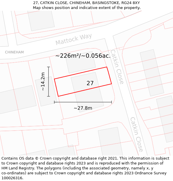 27, CATKIN CLOSE, CHINEHAM, BASINGSTOKE, RG24 8XY: Plot and title map