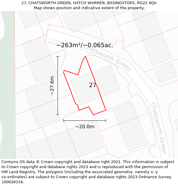 27, CHATSWORTH GREEN, HATCH WARREN, BASINGSTOKE, RG22 4QA: Plot and title map