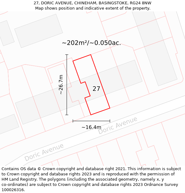 27, DORIC AVENUE, CHINEHAM, BASINGSTOKE, RG24 8NW: Plot and title map