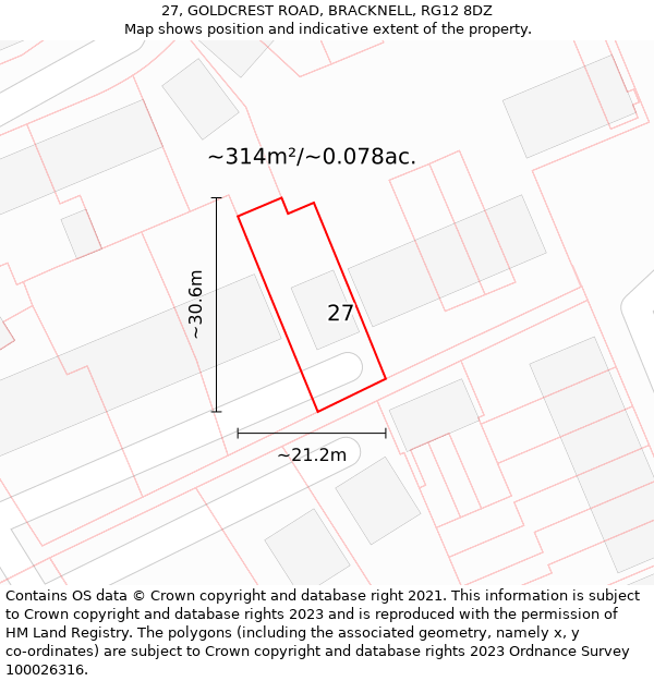 27, GOLDCREST ROAD, BRACKNELL, RG12 8DZ: Plot and title map