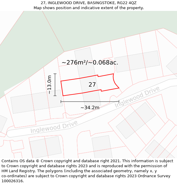 27, INGLEWOOD DRIVE, BASINGSTOKE, RG22 4QZ: Plot and title map