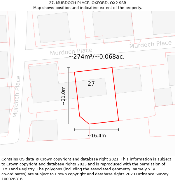 27, MURDOCH PLACE, OXFORD, OX2 9SR: Plot and title map