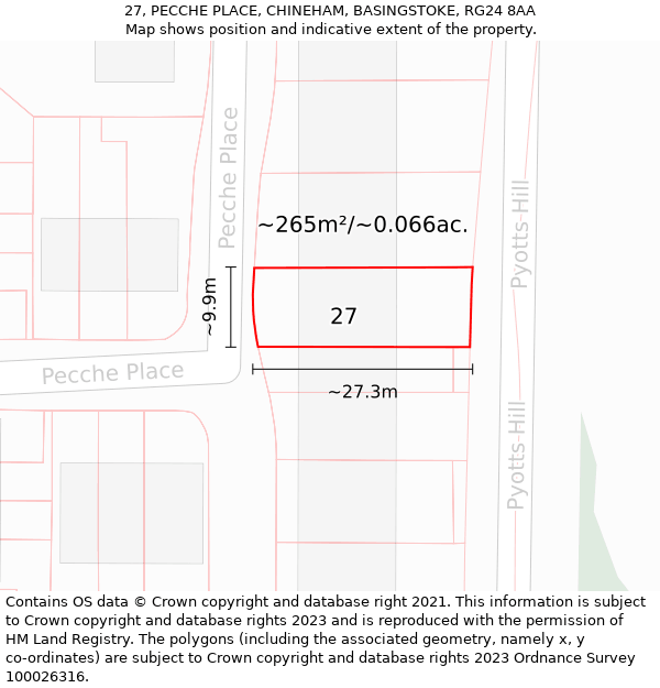 27, PECCHE PLACE, CHINEHAM, BASINGSTOKE, RG24 8AA: Plot and title map