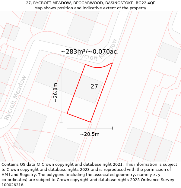 27, RYCROFT MEADOW, BEGGARWOOD, BASINGSTOKE, RG22 4QE: Plot and title map