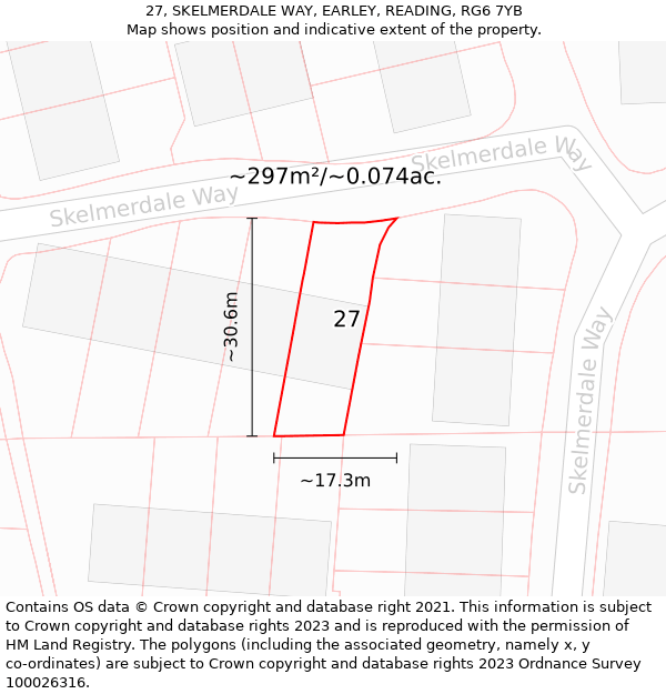 27, SKELMERDALE WAY, EARLEY, READING, RG6 7YB: Plot and title map