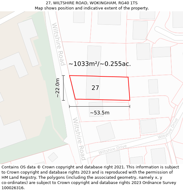 27, WILTSHIRE ROAD, WOKINGHAM, RG40 1TS: Plot and title map