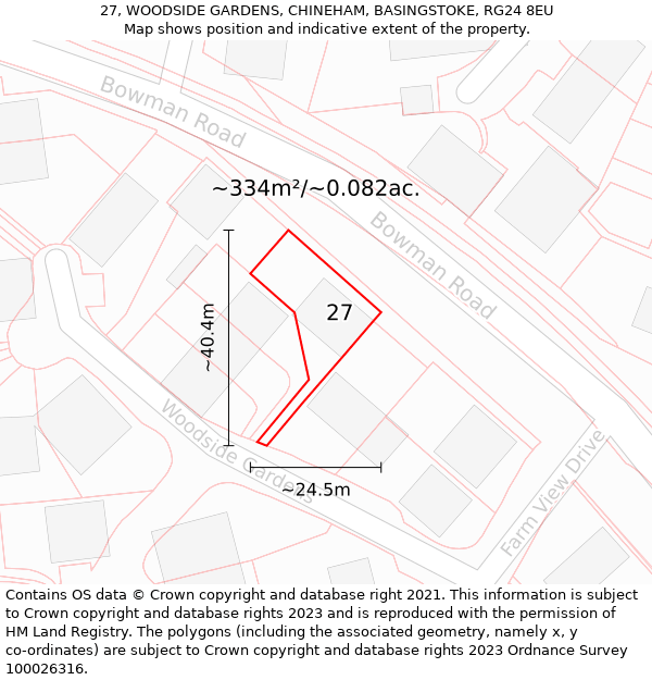 27, WOODSIDE GARDENS, CHINEHAM, BASINGSTOKE, RG24 8EU: Plot and title map