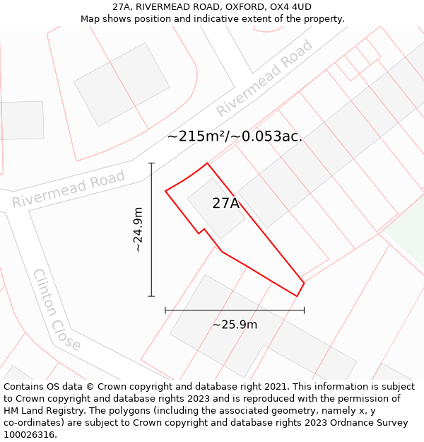 27A, RIVERMEAD ROAD, OXFORD, OX4 4UD: Plot and title map