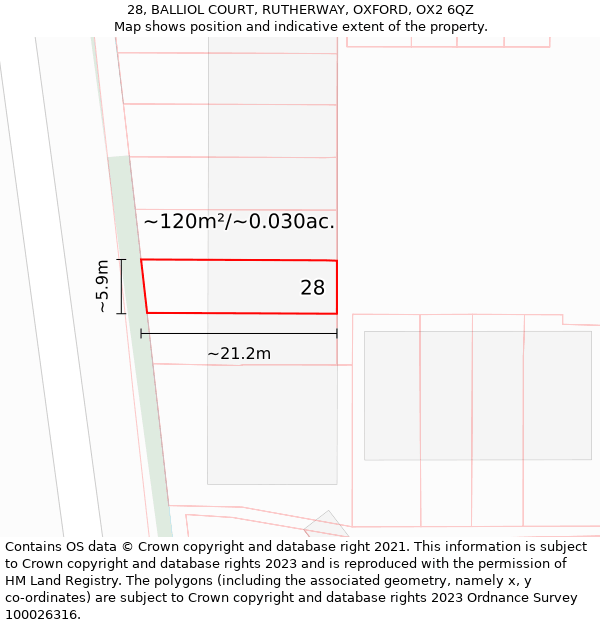 28, BALLIOL COURT, RUTHERWAY, OXFORD, OX2 6QZ: Plot and title map