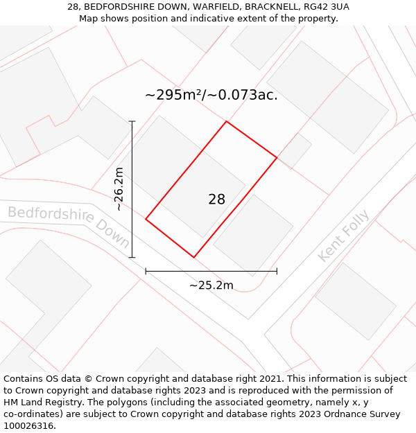 28, BEDFORDSHIRE DOWN, WARFIELD, BRACKNELL, RG42 3UA: Plot and title map