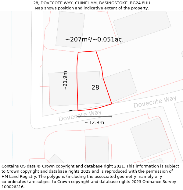 28, DOVECOTE WAY, CHINEHAM, BASINGSTOKE, RG24 8HU: Plot and title map