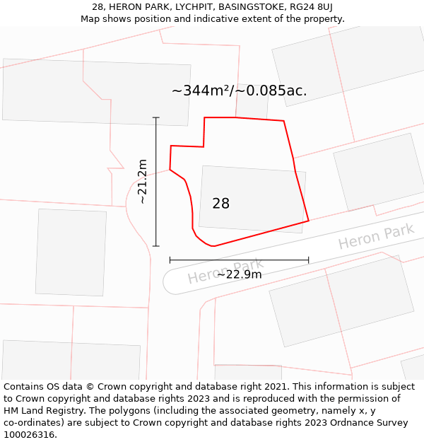 28, HERON PARK, LYCHPIT, BASINGSTOKE, RG24 8UJ: Plot and title map