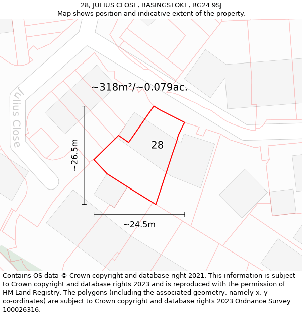 28, JULIUS CLOSE, BASINGSTOKE, RG24 9SJ: Plot and title map