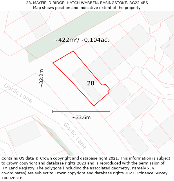 28, MAYFIELD RIDGE, HATCH WARREN, BASINGSTOKE, RG22 4RS: Plot and title map