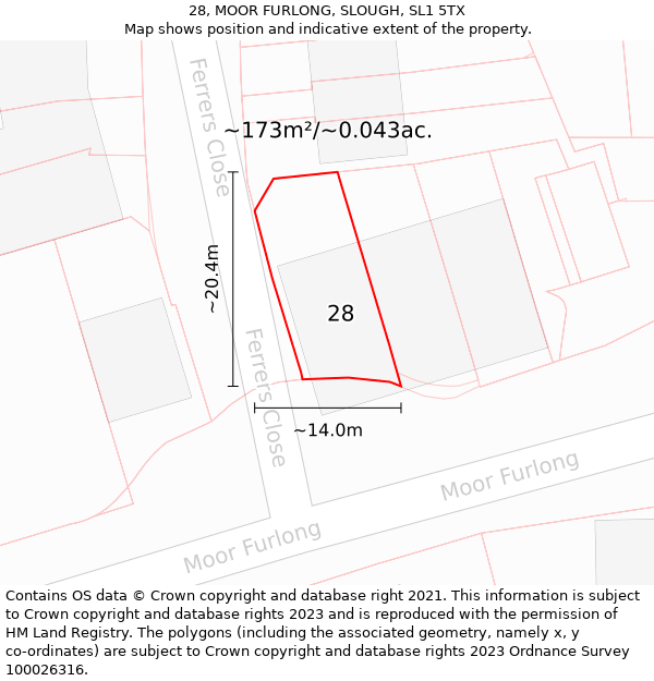 28, MOOR FURLONG, SLOUGH, SL1 5TX: Plot and title map