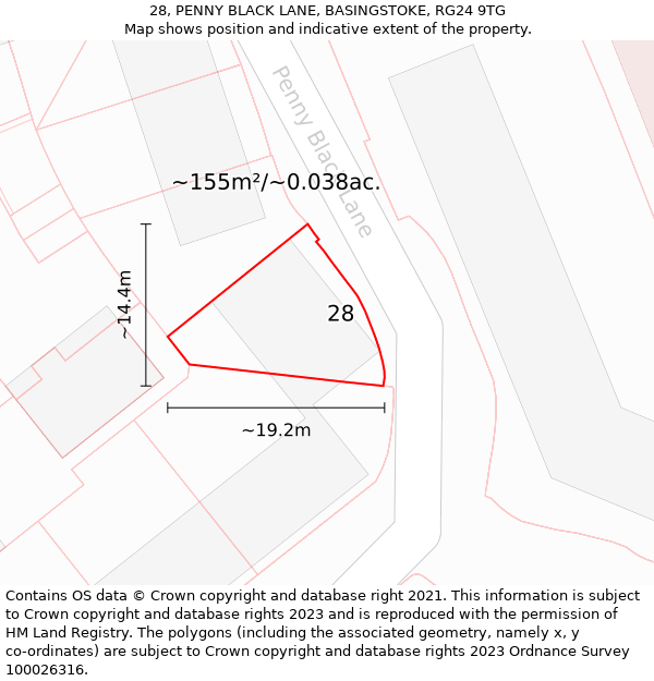 28, PENNY BLACK LANE, BASINGSTOKE, RG24 9TG: Plot and title map