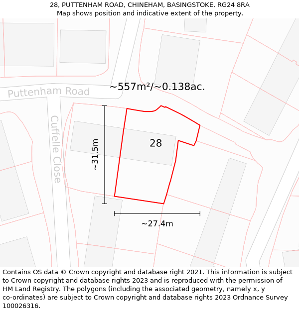 28, PUTTENHAM ROAD, CHINEHAM, BASINGSTOKE, RG24 8RA: Plot and title map