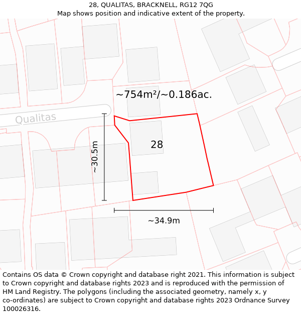 28, QUALITAS, BRACKNELL, RG12 7QG: Plot and title map