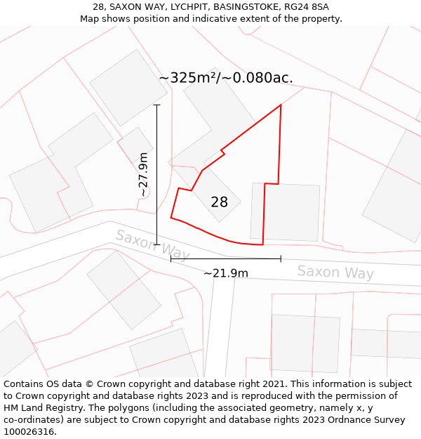 28, SAXON WAY, LYCHPIT, BASINGSTOKE, RG24 8SA: Plot and title map