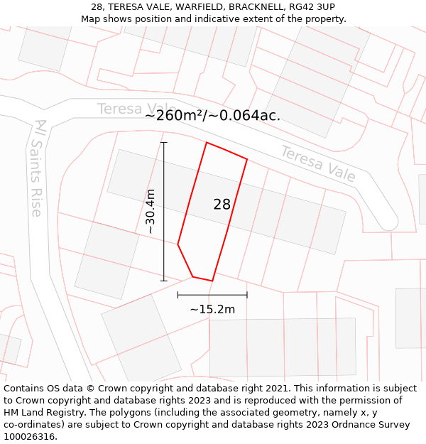 28, TERESA VALE, WARFIELD, BRACKNELL, RG42 3UP: Plot and title map